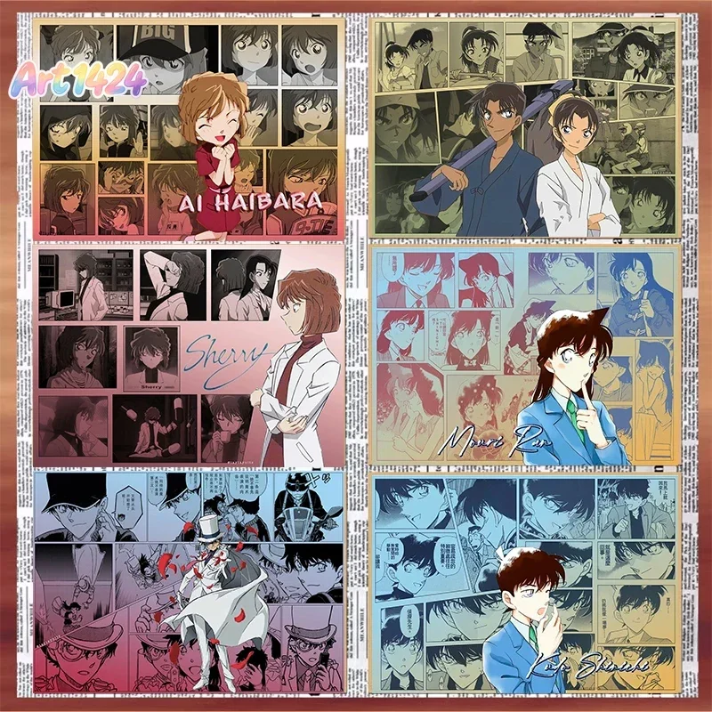 Póster de Personajes del Manga Clásico Japonés Detective Conan, Impresión en Lienzo, Decoración de Pared de Anime Case Closed, Arte de Pared Retro de Manga