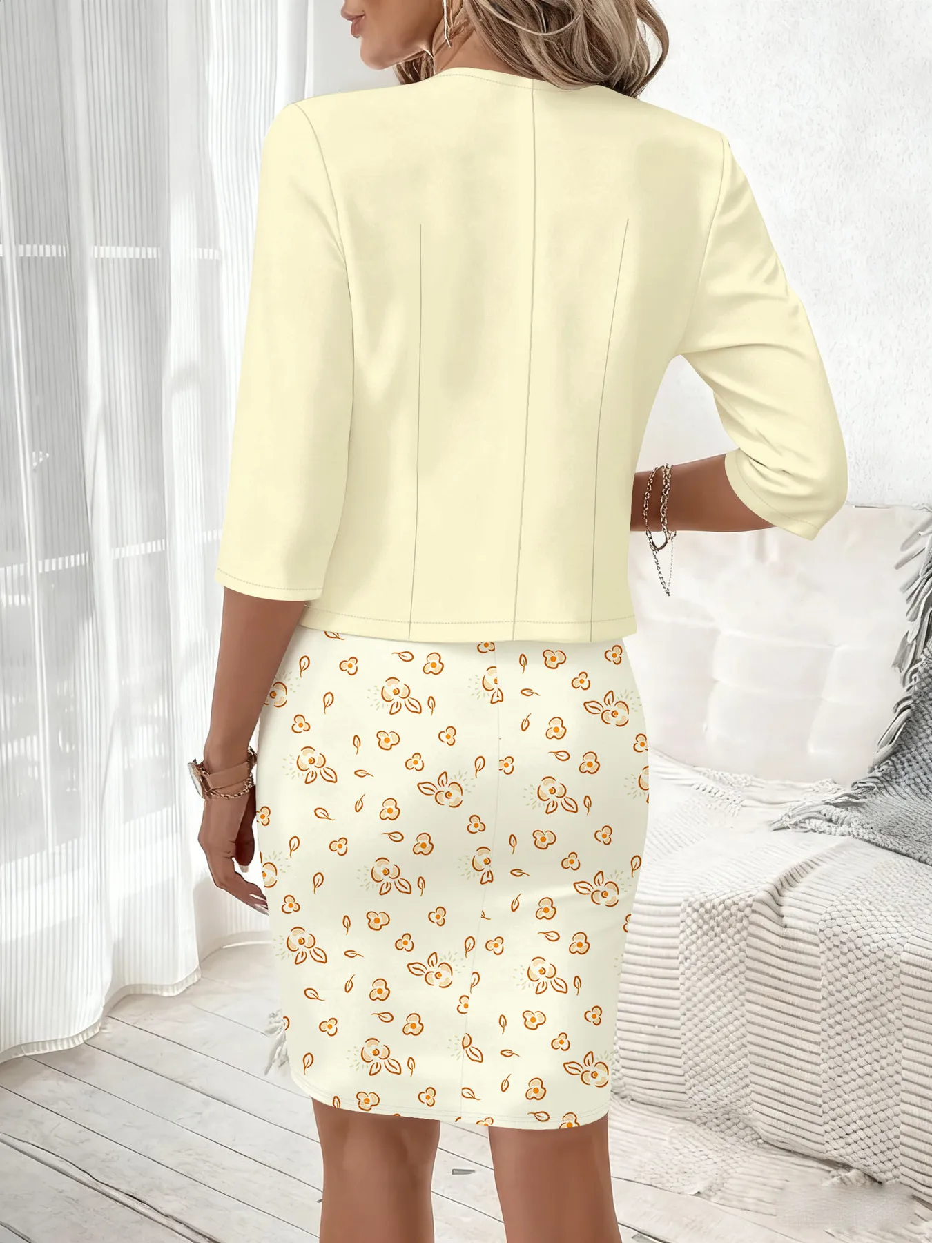 Print Design Casual Style Line Sketch Small Floral Print Round Neck Tank Dress Set