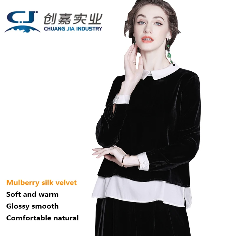 

Роскошная женская футболка из шелкового бархата с цветным воротником-поло, модная женская одежда, удобный дышащий топ