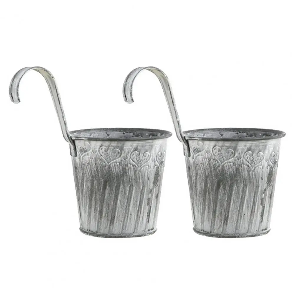 2 Pcs Beautiful Clear Texture Tin Flower Pots Large Capacity Pastoral Style Garden Terrace Yard Flower Buckets Decorative