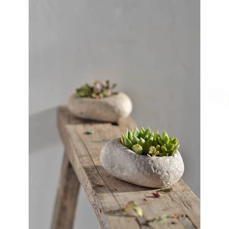 Literary and Creative Small Flowerpots Imitation Pebbles Irregular Desktop Combination Succulent Flowerpots Green Plants