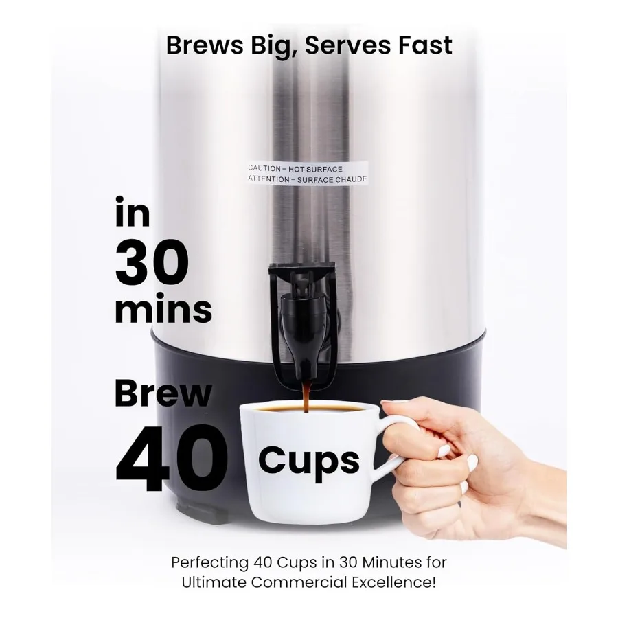 SRCP40C 상업용 스테인리스 스틸 퍼콜레이트 커피 메이커 핫 워터 디스펜서 케이터링용 핫 음료 디스펜서 45컵 4.5L