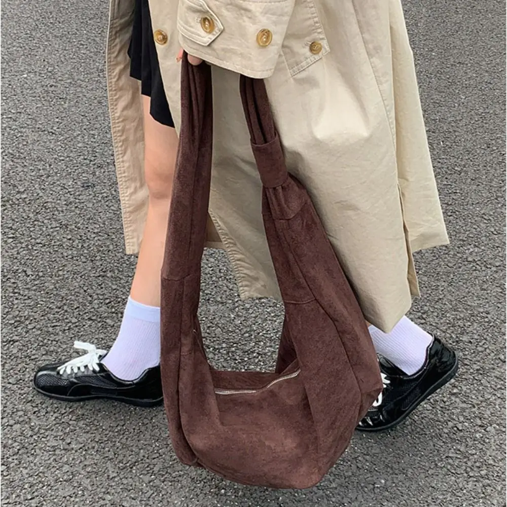 

Zipper Suede Matte Dumplings Bag Large Capacity Handbag Vintage PU Crossbody Bag Solid Color Korean Style Female Tote Bag