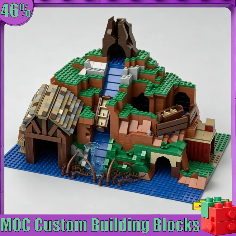 1366PCS Splash Mountain MOC Theme Park Attraction Model Custom Puzzle DIY Creative Assembly Educational Toy Display Popular Gift