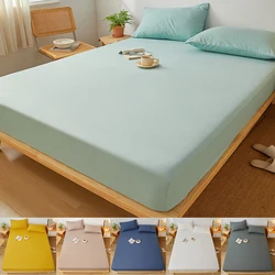 Cotton Fitted Sheet Soild Color with Elastic Band Non Slip Adjustable Mattress Cover for Double King Queen Bed 160x200 200x200cm