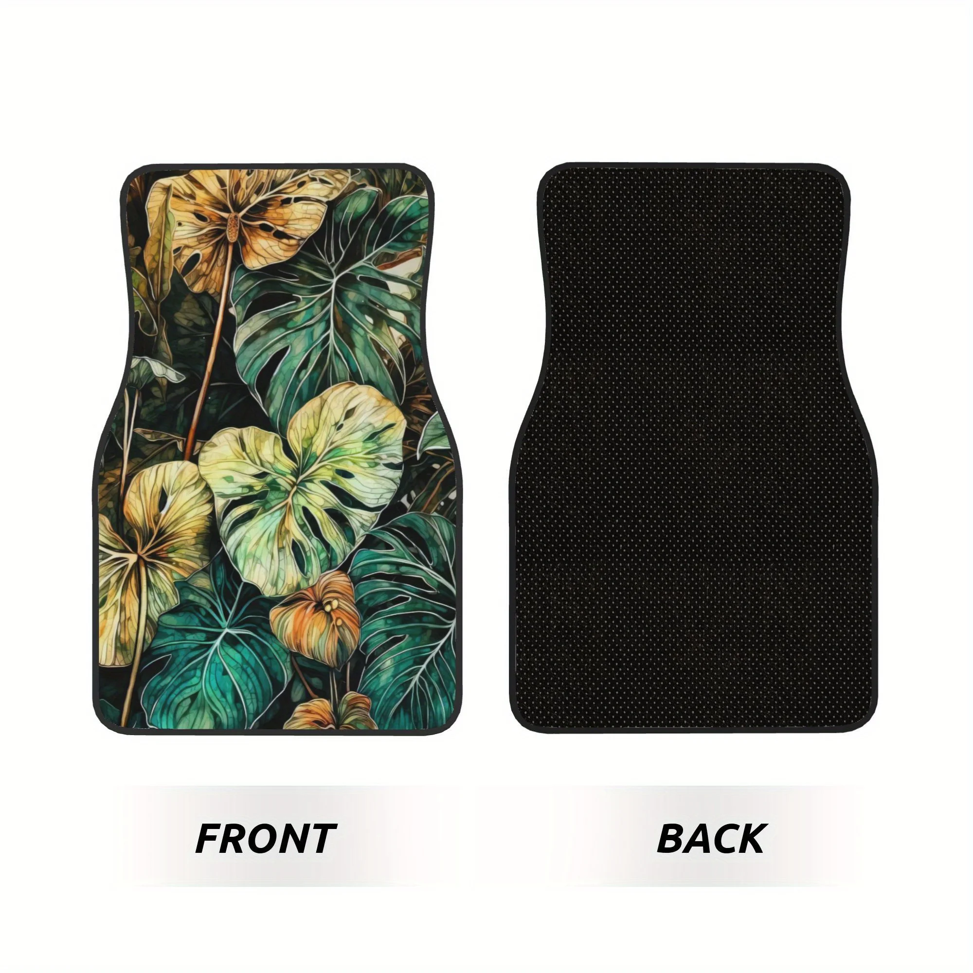 4pcs This Is A Picture Of A Close Up Of A Bunch Of Leaves Pattern Universal Car Floor Mats - Polyester Material, Non-Slip Liner,