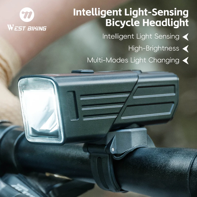 

WEST BIKING Bicycle Headlight Smart Light-Sensing 2200mAh Type-C Rechargeable Waterproof Multi-Modes MTB Road Bike Front Light
