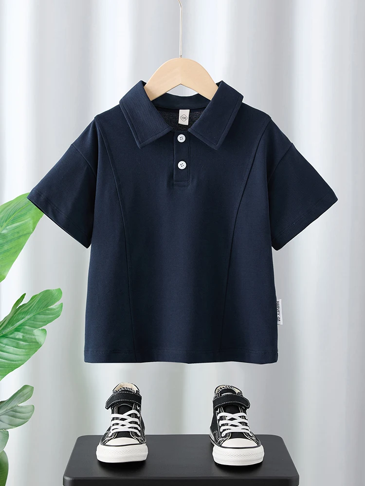 

Children's Summer Basic Simple T-Shirt 2025 New Fashion Versatile Breathable Thin Splicing Knitted White Label Casual Short-Sleeved Polo Shirt