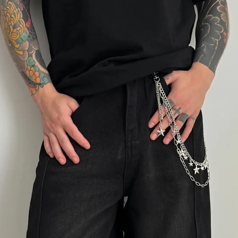 Men Women Hip Hop Double Layer Waist Chain Trendy Star Pendant Jeans Pants Bag Chain Steampunk Fashion Jewelry Gift view 2