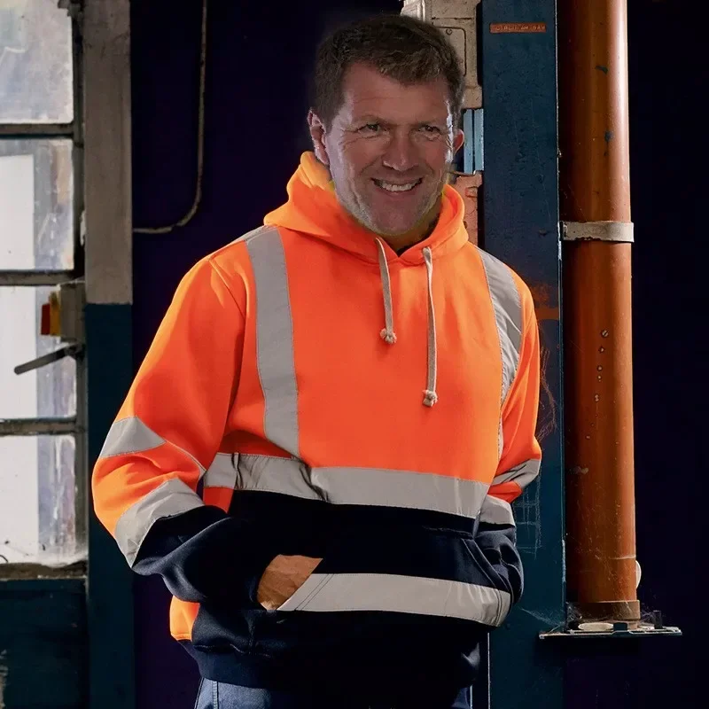 Herbst- und Winter-Kapuzenpullover mit reflektierenden Streifen, Hygiene-Arbeitskleidung, farblich passendes Fleece-Sweatshirt mit Reißverschluss