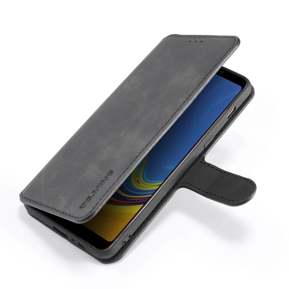 DG.MING Luxury Retro Leather Wallet Case for Galaxy A7 2018 A750 A8 Plus A01 Core A11 M11 A21 A41 Magnetic Closure Flip Cover