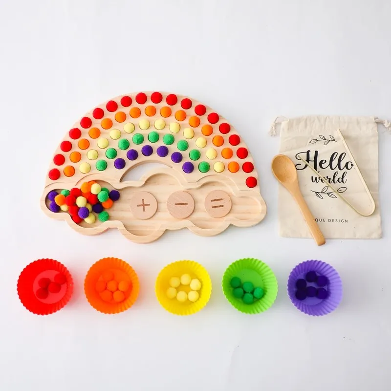 Tellen Pompoms Kids Rainbow Board Montessori Speelgoed Voor Kinderen Educatief Houten Speelgoed Kleur Sorteren Zintuiglijke Motor Vaardigheden Speelgoed