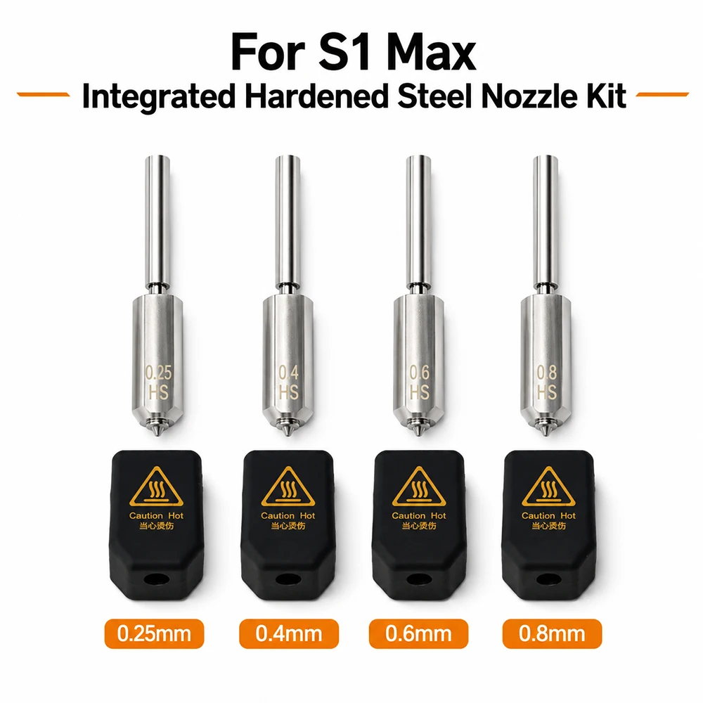 Für den S1 Max 3D-Drucker: Integriertes Düsenset aus gehärtetem Stahl, bestehend aus gehärtetem Stahl und einer stabilen Extrusionsdüse für 3D-Druckerteile.