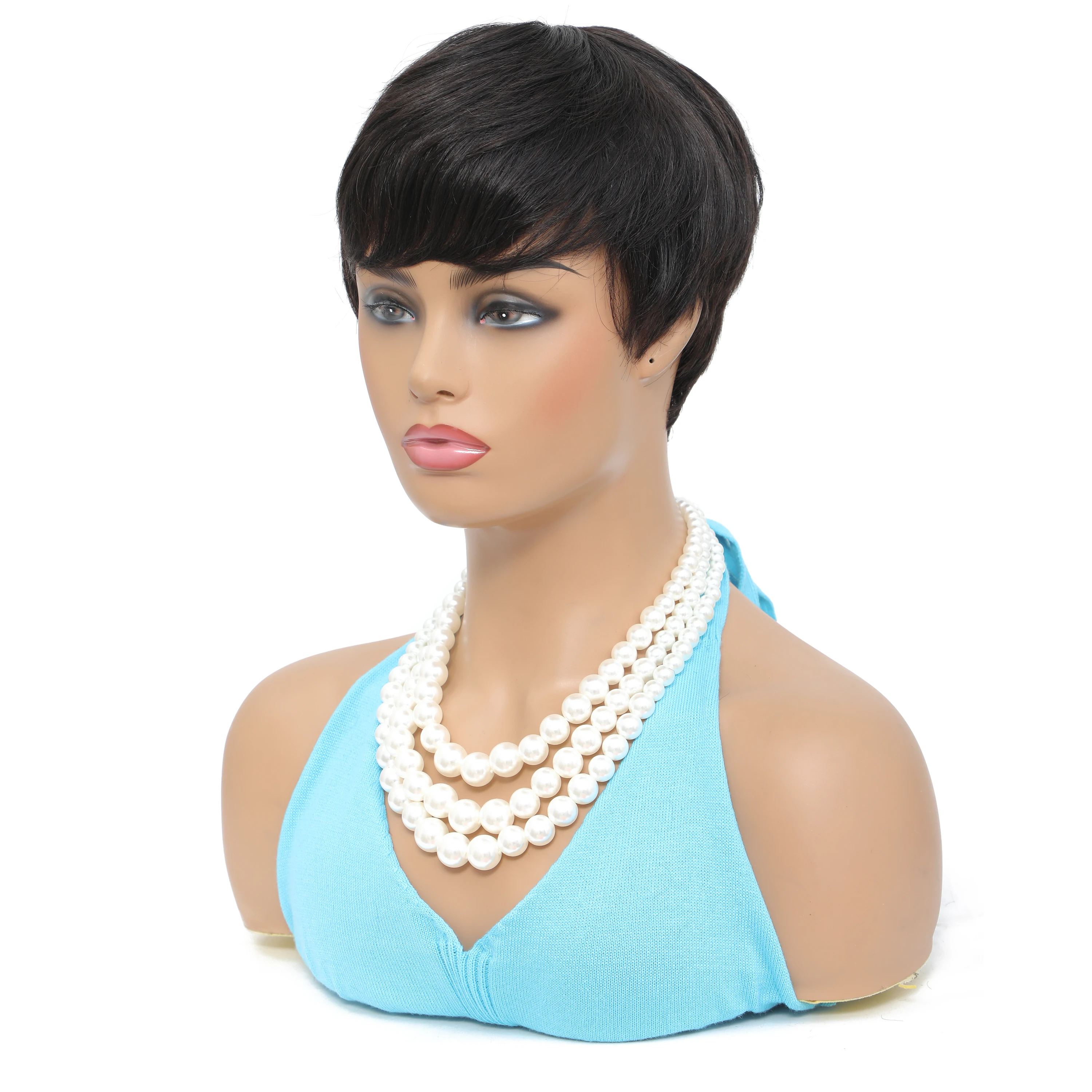 Short Human Hair Pixie Cut Wig Straight Hair Brazilian Hair Wig For Black Women Machine Made Wig With Bangs Cheap Human Hair Wig