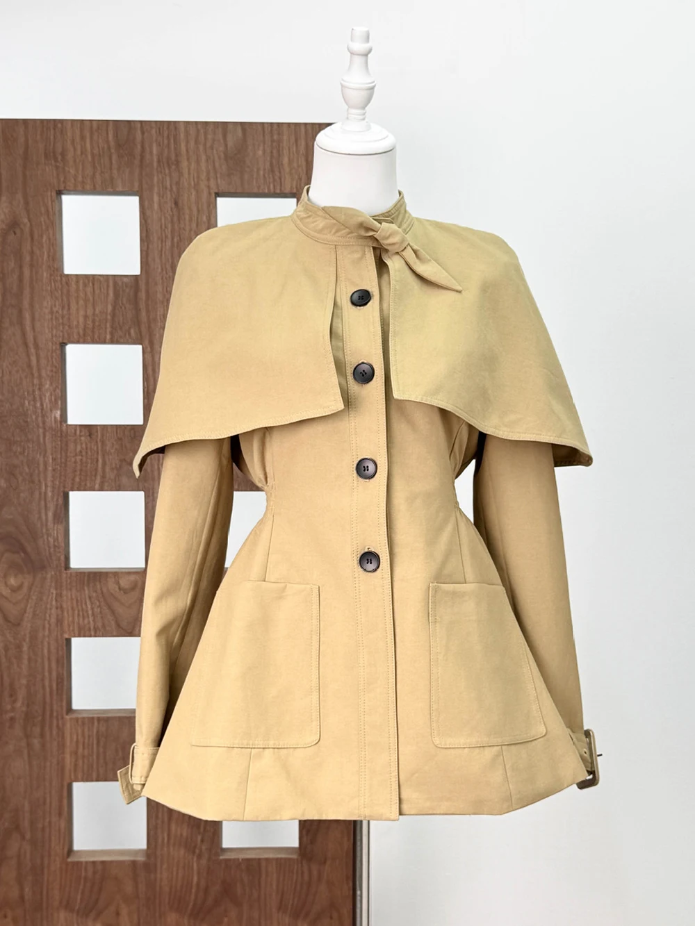 Modphy Gespleißt Fliege Cape Design Taille Gebunden Midi Graben Für Frauen Lange Ärmeln Einreiher Tasche Mantel Vestido Weibliche Neue