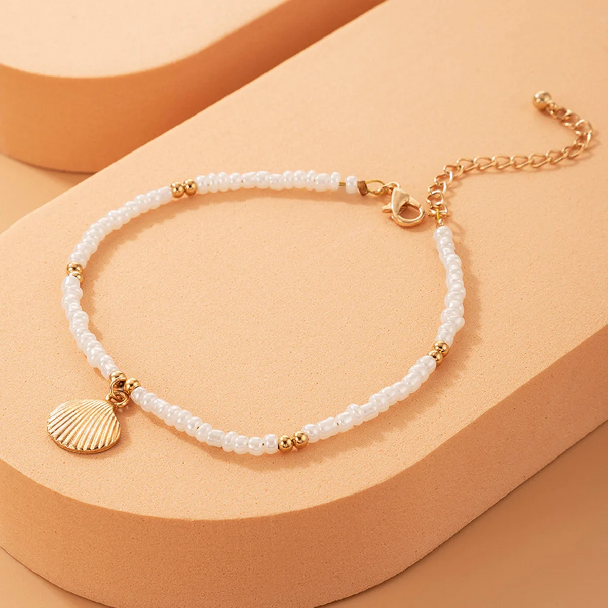 

Classic hot selling beach imitation pearl necklace, golden conch shell anklet pendant, women's ankle summer jewelry gift