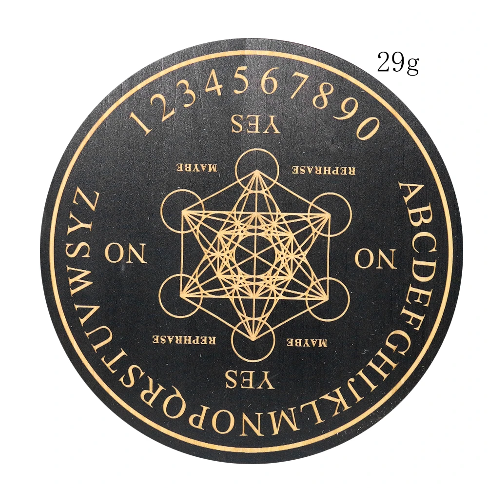 

15cm Divination Board Wooden Altar Butterfly Witchcraft Metatron Cube Pentagram Evil Eye Pendulum Game Yes or No Decision Plate