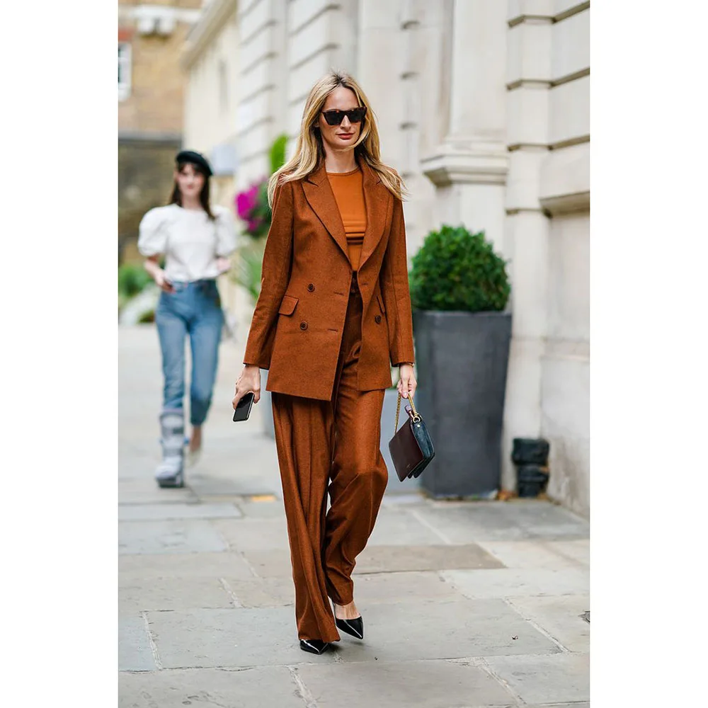 Elegant Classic Women 's Suit Double Breasted Peak Lapel 2 Pieces Jacket Pants Female Clothing Slim Fit Office Lady Blazer Set