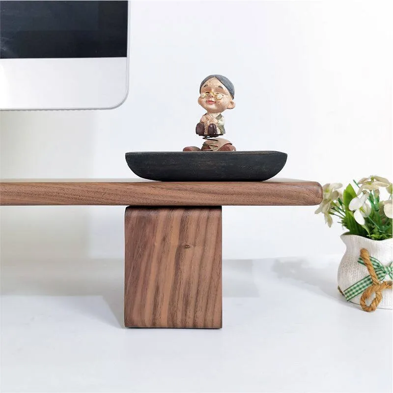Solid Black Walnut Wood Monitor Riser, Desktop Shelf Stand for Computer, Home Office Desk Storage Rack Organizer