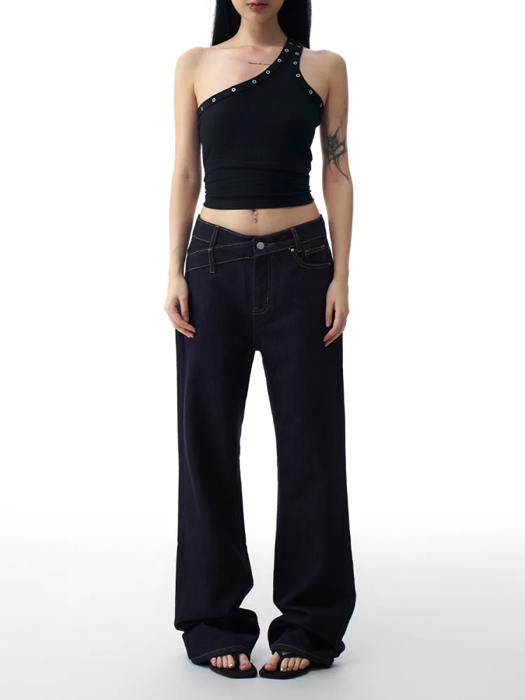 

Прямые джинсы American Sle с низкой талией, женские джинсы Lazy Sle, свободный дизайн, высококачественные синие джинсовые брюки