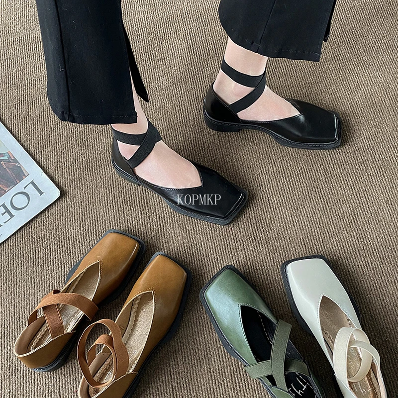 New Arrived Design Mary Jane Shoes Women Elegant Square Toe Flats Summer Outdoor Elastic Band Sandal Fashion Ladies Shoes 35-40