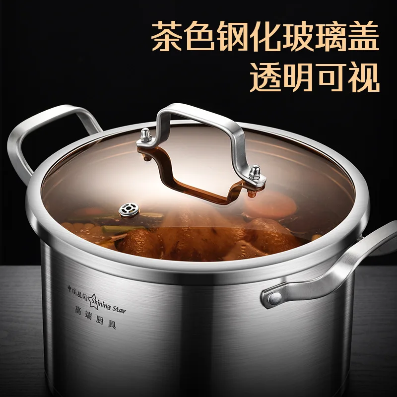 Kitchen utensils stainless steel soup pot home soup thickened 304 commercial pot ears soup stew electromagnetic stove