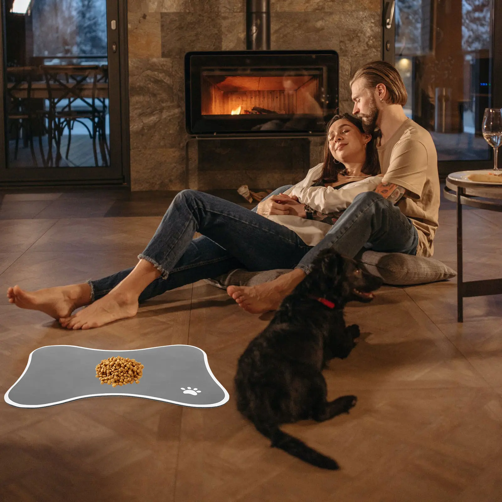 

Pet Feeding Mat Absorbent Dog Cat Bowl Mat Bone Shaped Non-Skid Reusable Thick Water Absorbing Placemat Thick Pet Placemat