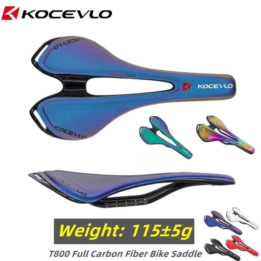 

KOCEVLO Full Carbonfiber+Leather Fiber Road Mountain Bike Saddle Seat Cushion Carbon Bicycle Discoloration Cycling Parts
