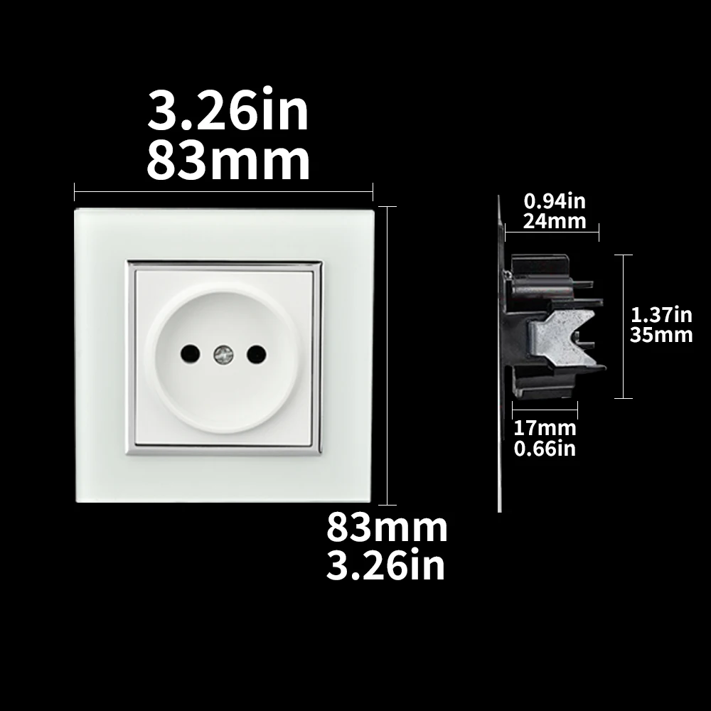 مقبس حائط أكريليك قياسي ، لوح مانع للهب ، منفذ طاقة ، بدون أرضية قياسية ، أبيض ، 16 أ ، مرآة #6