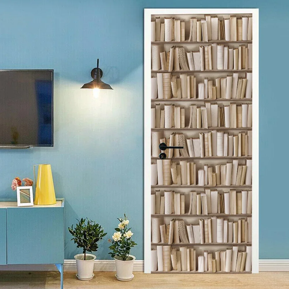 3D Nordic Door Stickers Retro Wooden Frame Oil Painting Wine Geometry PVC Wallpaper Sticker Home Decor Poster