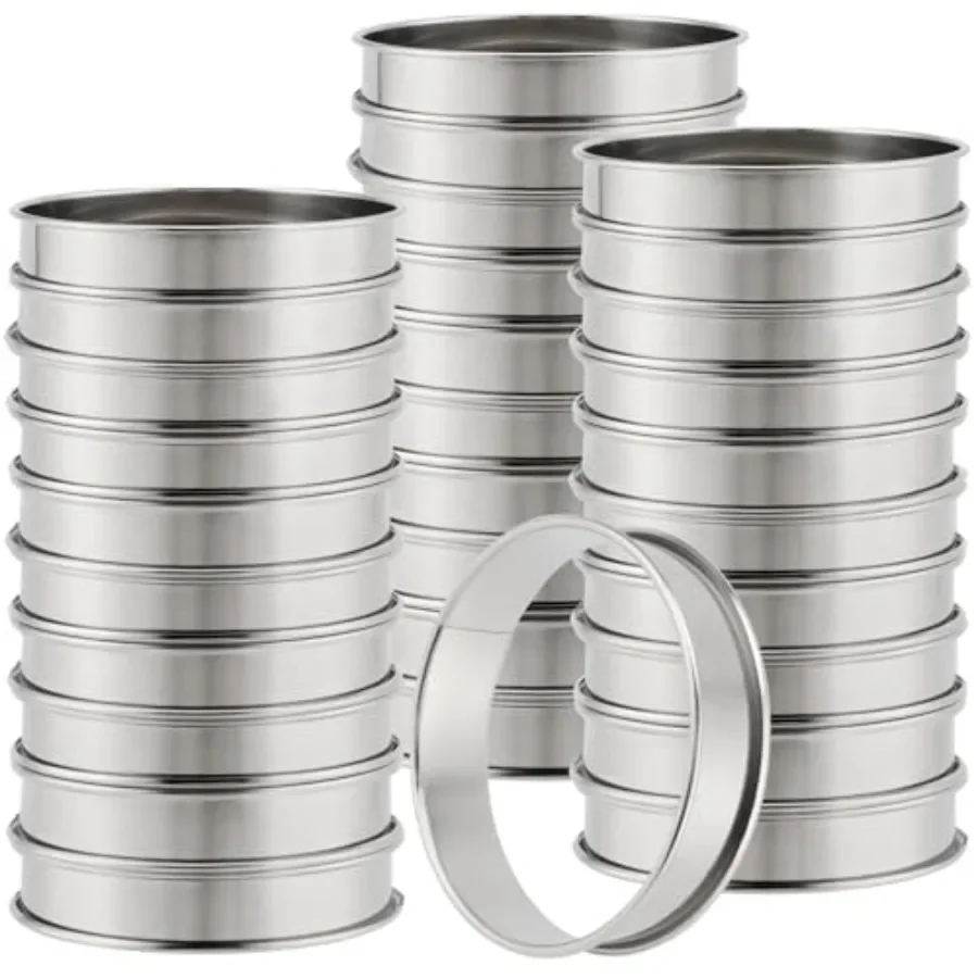 

30pcs 3 Inch English Muffin Ring, Stainless Steel Crumpet Rings, Double Rolled Tart Rings for Food Baking, Silver