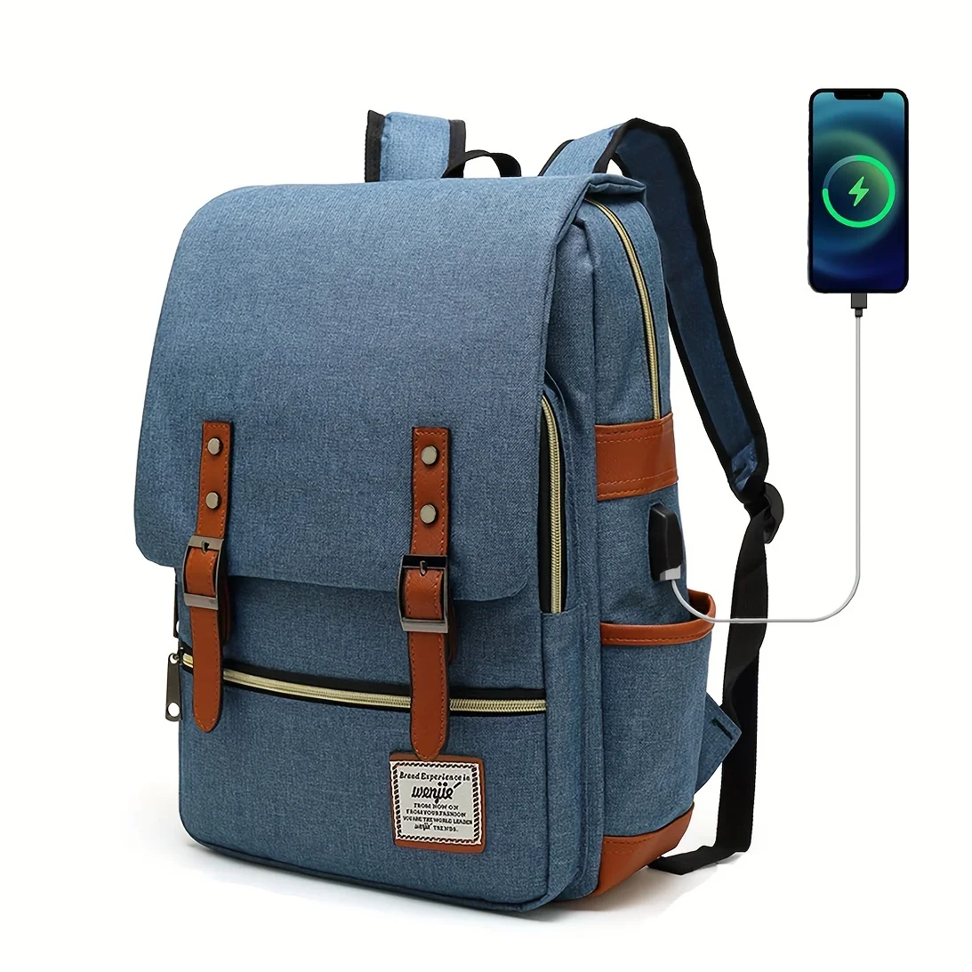 1pc Vintage Nylon Laptop Backpack With USB Charging Port Slim Tear Resistant Business Backpack Fits Up To 15.6 Inch Notebook