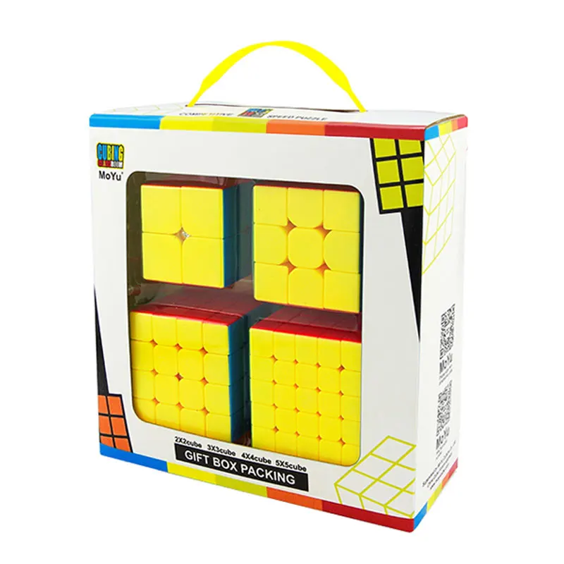 4 pçs conjunto de cubo mágico moyu qiyi 4in1 velocidade quebra-cabeça 2x2 3x3 4x4 5x5 pyraminx skewb brinquedo educativo para crianças