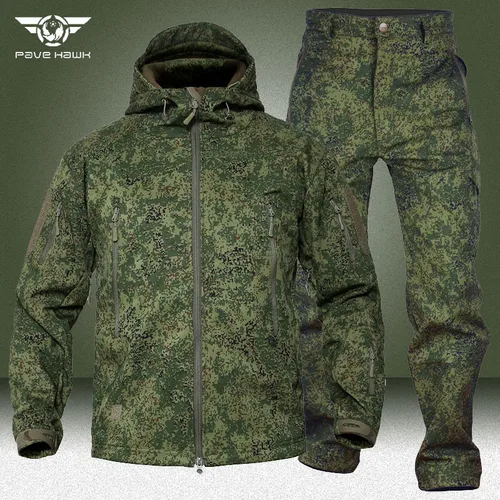 Conjuntos de carga de lana de camuflaje para hombre, a prueba de viento, impermeable, piel de tiburón, Concha suave, chaqueta táctica para exteriores, pantalones multibolsillo, conjunto de 2 piezas