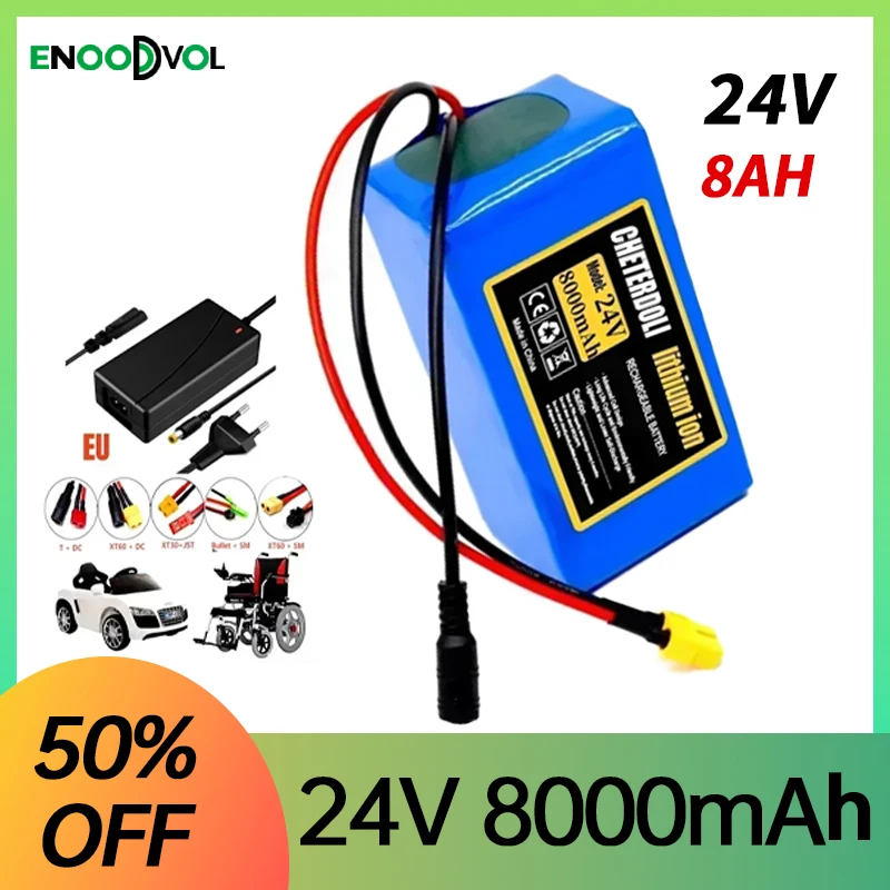 7S3P Rechargeable Battery 24V 8000mAh 18650 Lithium Battery Pack Rechargeable Power for Wheelchair & Electric Bicycle