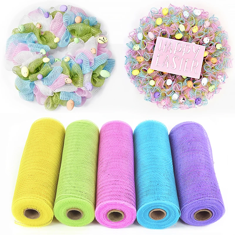 

10Yards Easter Colorful Mesh Ribbon DIY Wreath Making Craft Bows Metallic Glitter Roll 2024 Spring Easter Party Home Decorations