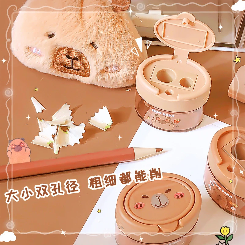 1PCS Cute Capybara Cartoon Flip-Top Dual Hole Sharpener for Mini Portable Compact Pencil Sharpener School Supplies Learning Tool