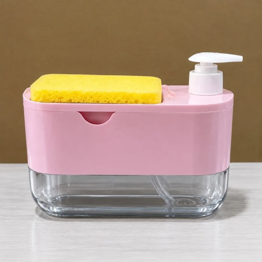 2 In 1 Soap Pump Dispenser Drain Hole Dual Independent Chambers Kitchen Soap Dispenser Sturdy Material Space Saving