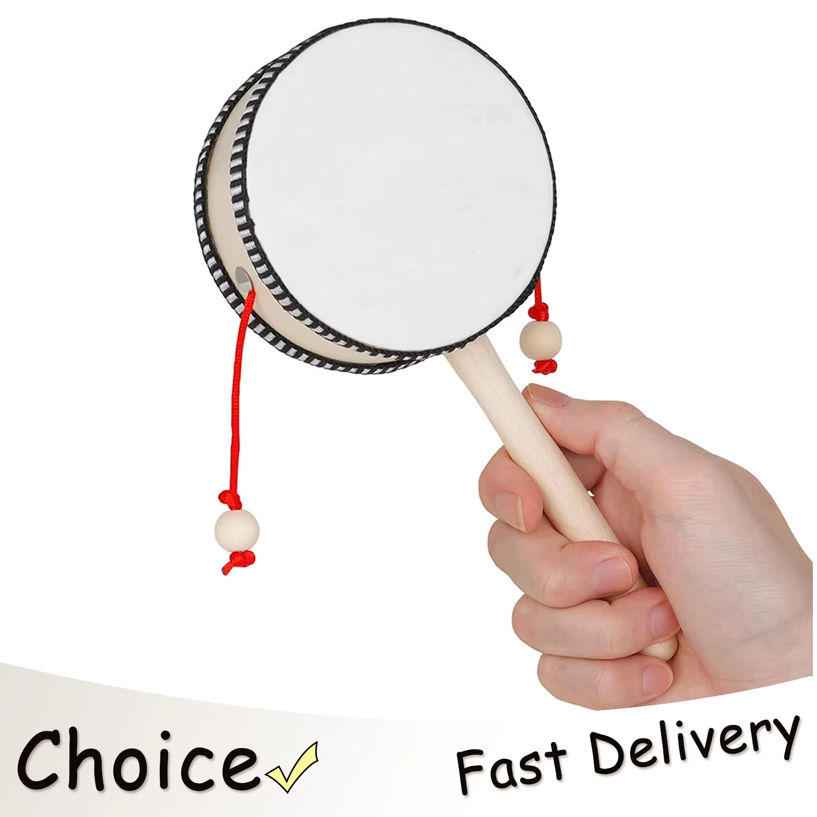 4 Inch Orff Musical Instrument Rattle Hand Shake Wooden Black Side Drum Childhood Classic Traditional Rattle Children Gifts