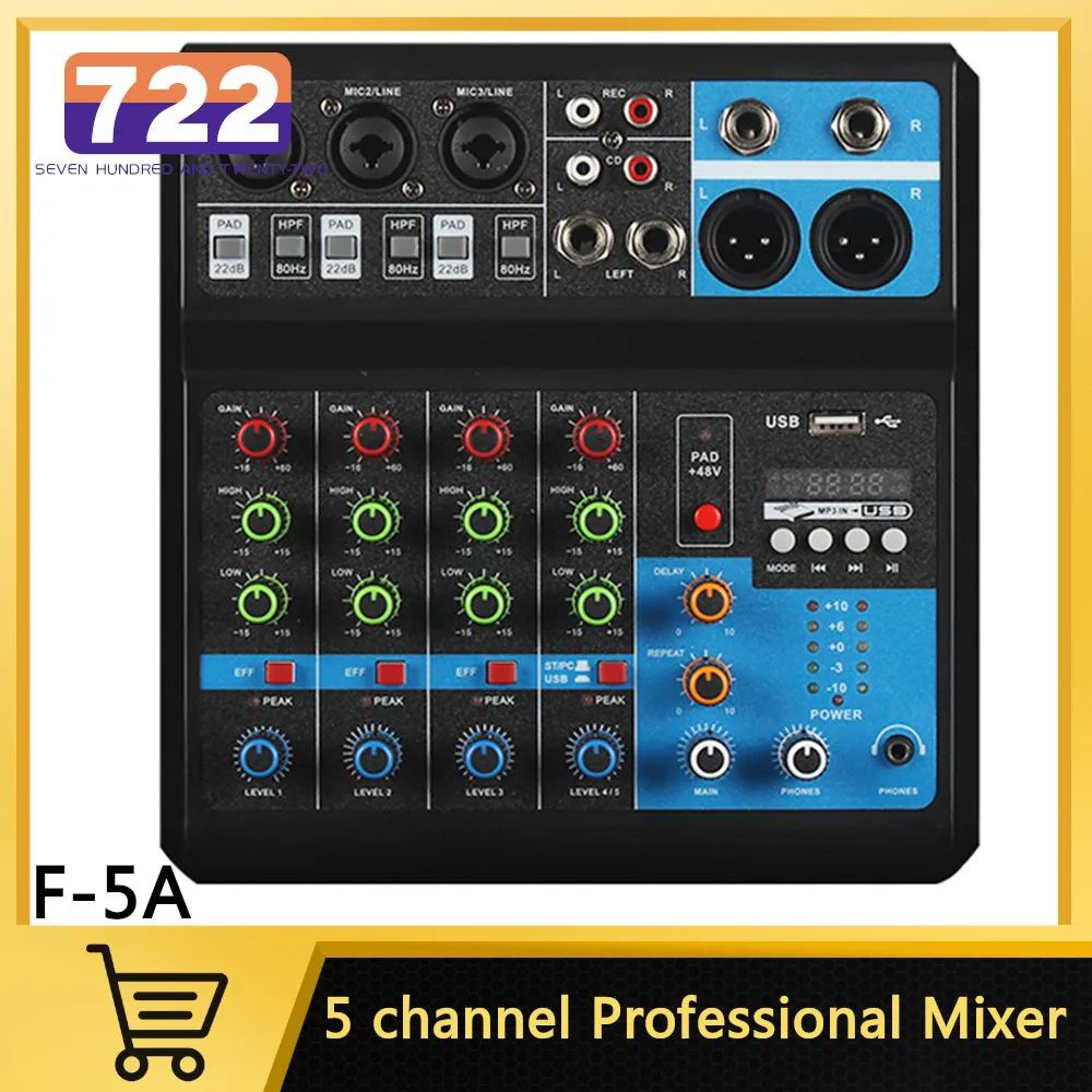 5 Way Professional Sound Mixer Computer Recording Free Drive Sound Card Mixing Console Mixer Audio Pro DJ Audio Equipment