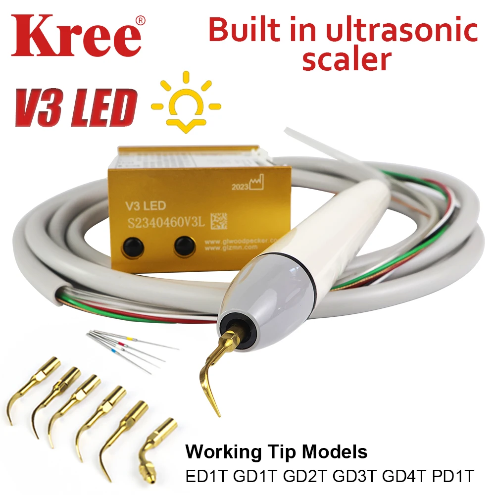 V3‑LED Built‑in Ultrasonic Dental Scaler Unit Piezo Handpiece with LED Light Fit Dental Chair for Scaling Perio Endo Treatment