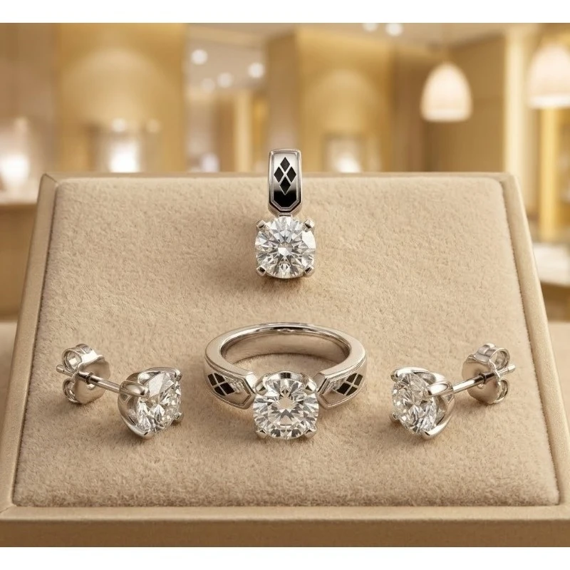 925 Silver Wedding Jewelry Set with round Cut Moissanite - Engagement Ring And Earrings Gift for Bride