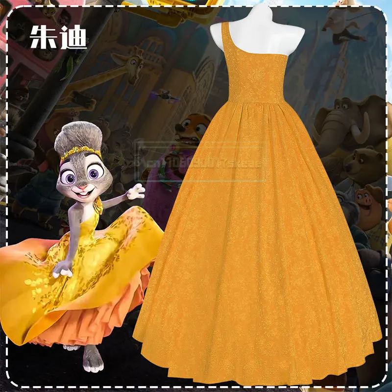 أنيمي شخصية تأثيري واحد الكتف الأصفر روز ثوب زي فيلم أرنب أصفر فستان طويل احتفالي حفلة السيدات الدعائم مجموعة 2026 #3