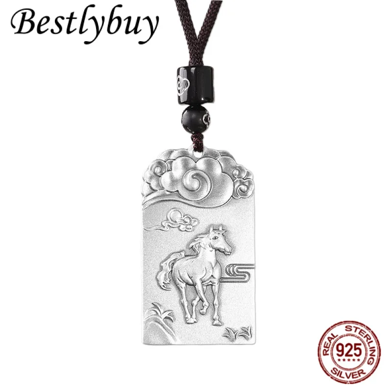 

999 Sterling Silver Solid Stamping Auspicious Cloud No Event Pendant Men's And Women's Personalized 3D Relief Horse Pendant