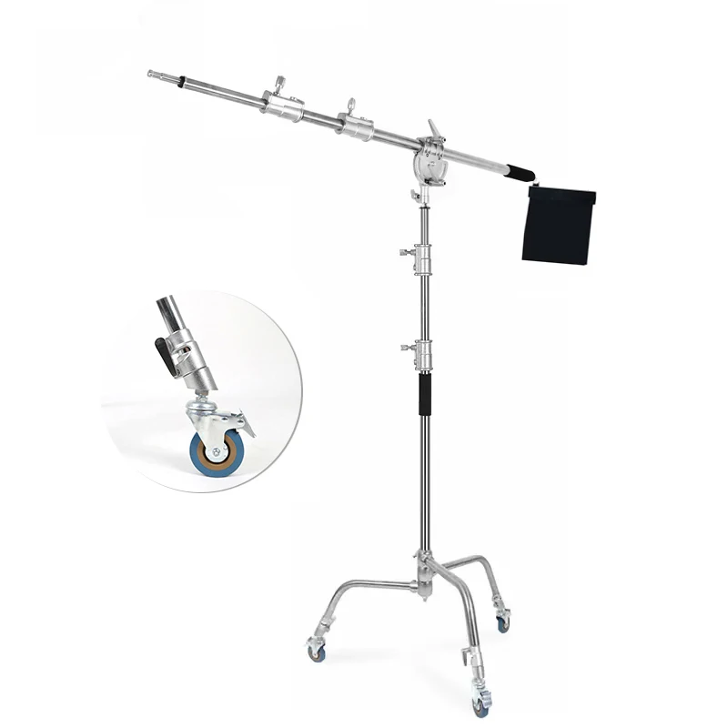 

JW Hot salesPhotography Stand Kit Heavy Duty Light Stand 3.3M C Stand Adjust Arm Crossbar Swivel Caster Wheels