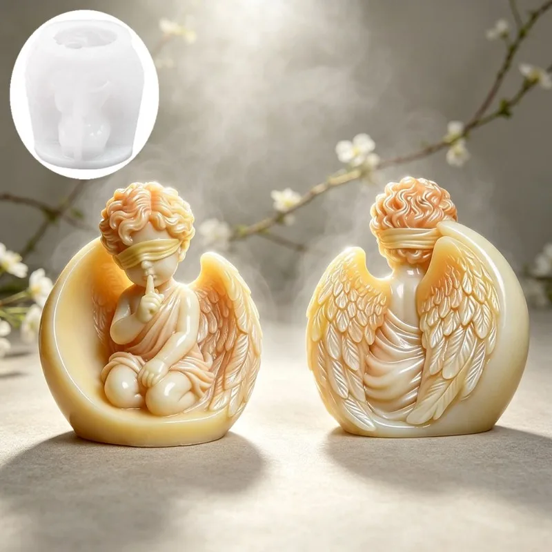 Crescent Angel Silicone Mold Portrait Wing Shape DIY Scented Candle Handicraft Mold Cake Decoration Accessories  Molds Silicone