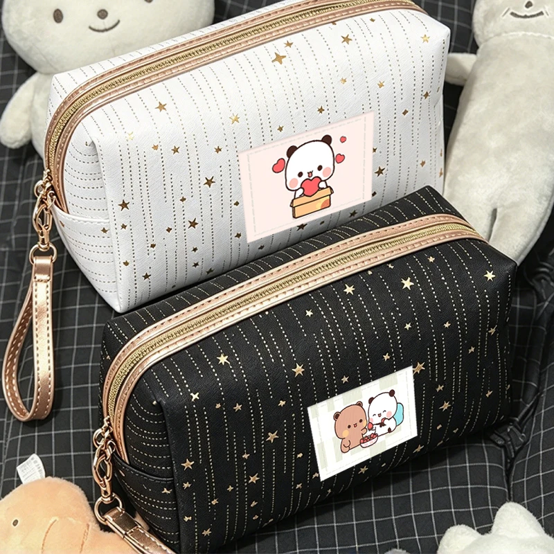 Bubu Dudu Yier Bear Panda Makeup Bag Star Print Cosmetic Pouch Portable Waterproof Storage Bag With Wrist Strap Travel Toiletry