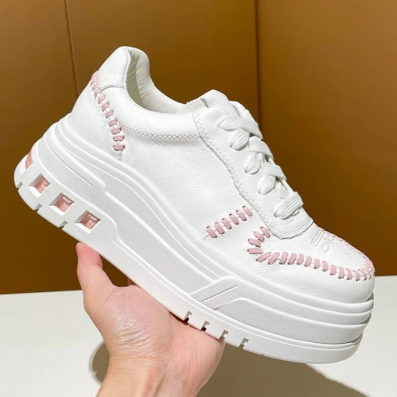 

Женские белые туфли из натуральной кожи с плетеным верхом, ручной работы, на толстой подошве, увеличивающие рост, для активного отдыха и повседневной носки