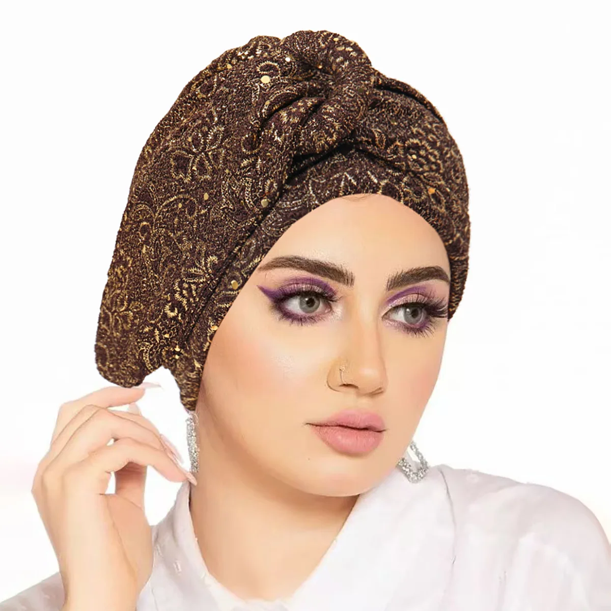 Neue Knoten Pailletten Plissee Hijab Kappe Muslimische Frauen Chemo Turban Stretchy Headwrap Schal für Haarausfall Mode Indische Femme Motorhaube – Detail 6