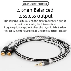 HIFI 6N OCC Silver Plated 2.5mm To 2RCA  Aux Audio Cable Headphone Amp Connecting Cable With 24K Gold Plated Plug